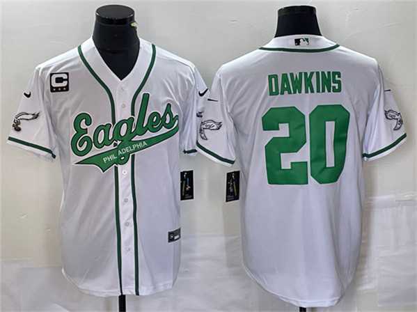 Men%27s Philadelphia Eagles #20 Brian Dawkins White With C Patch Cool Base Baseball Stitched Jersey->philadelphia eagles->NFL Jersey